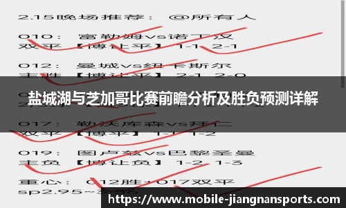 盐城湖与芝加哥比赛前瞻分析及胜负预测详解